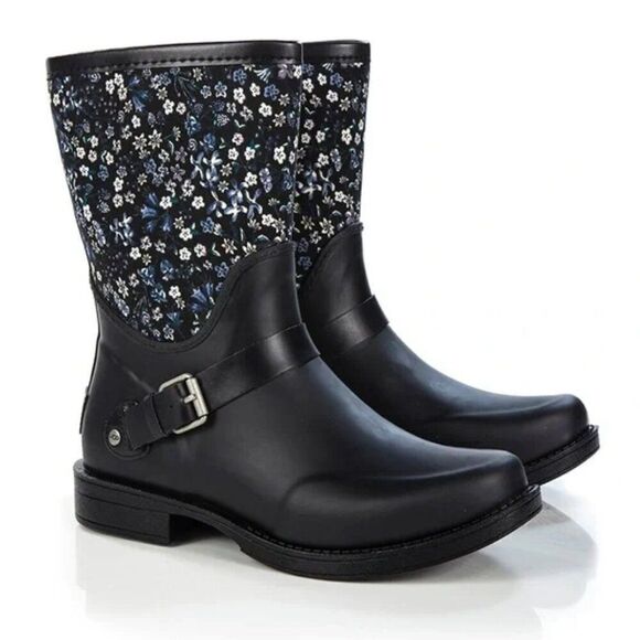 UGG SIVADA LIBERTY NAVY FLORAL WATERPROOF RAIN BOOTS - Picture 1 of 12